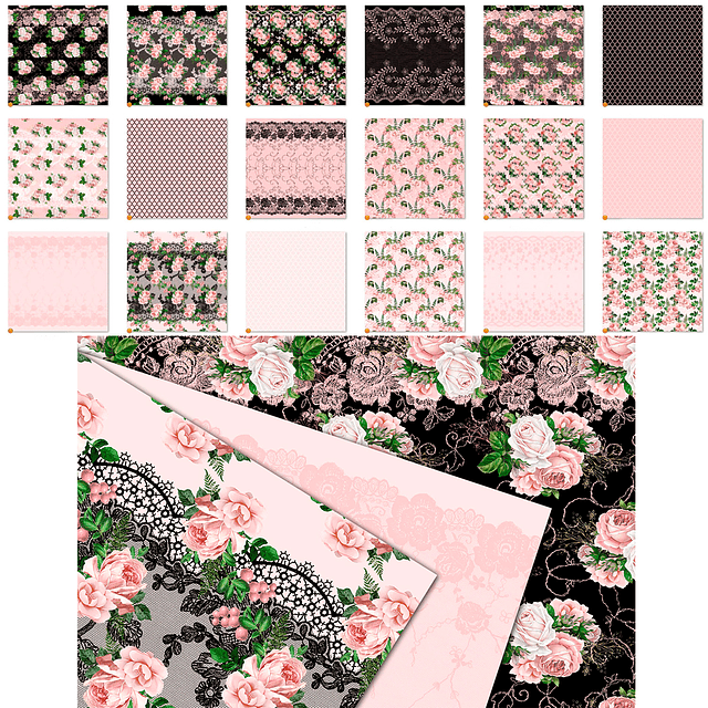 Kit Digital Papeis Floral e Rendado Rosa