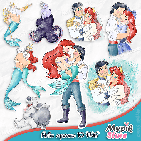 Kit Digital Sereia Ariel e Príncipe - Aquarela