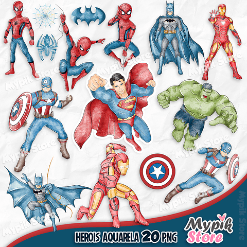 Kit Digital Super Heróis Aquarela