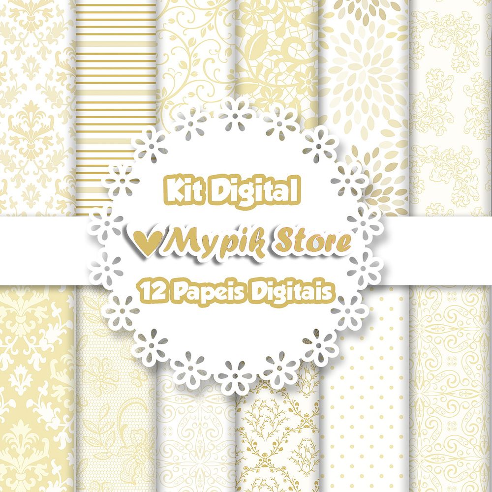 Kit Papel Digital Floral Casamento Dourado