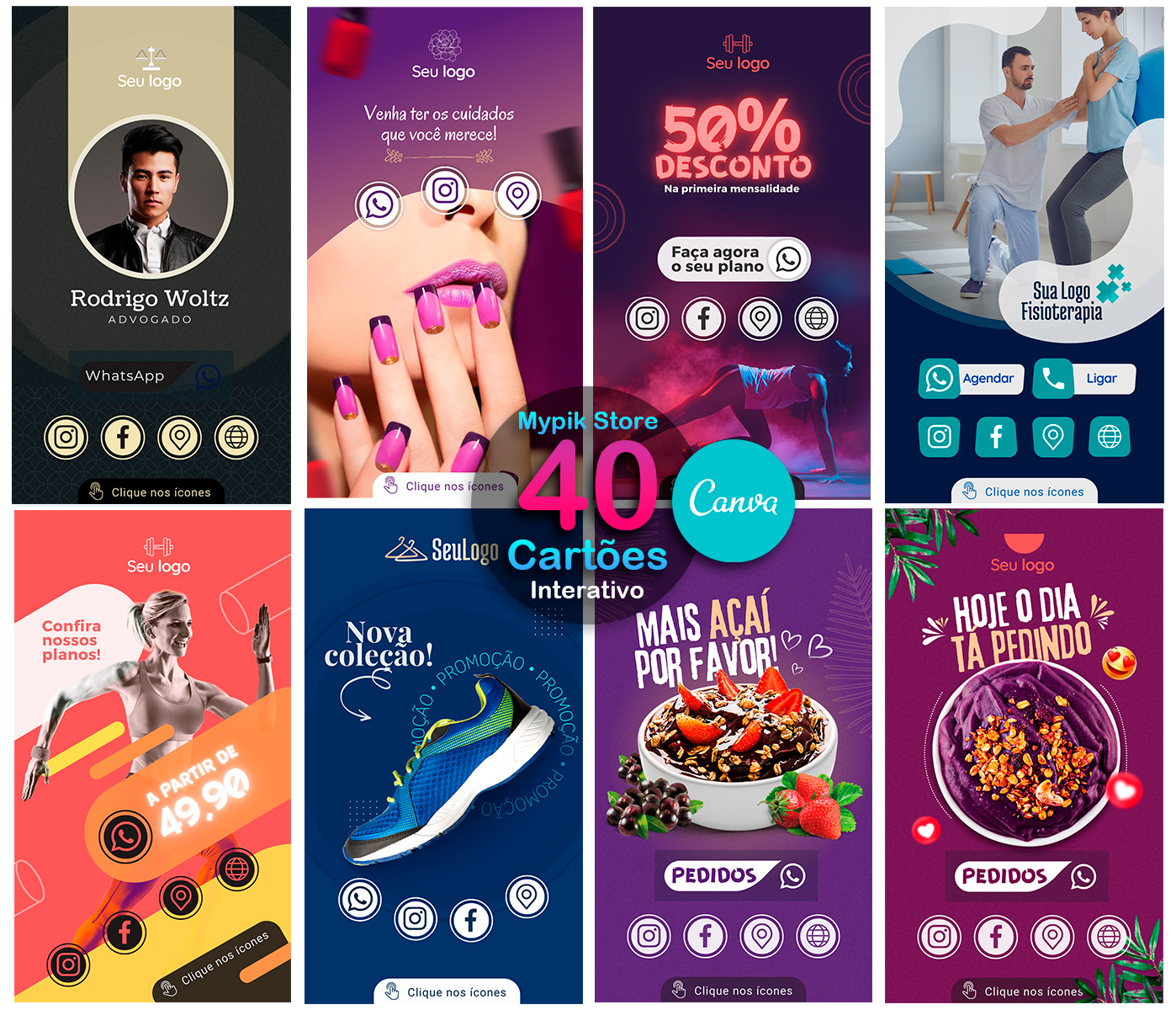 40 Templates Cartões Interativos Editáveis com Canva