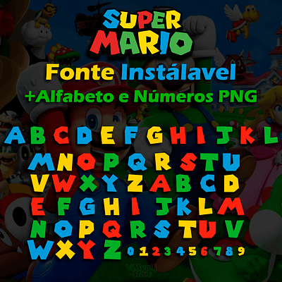 Kit Digital Super Mario Fonte Instalável e Alfabeto PNG