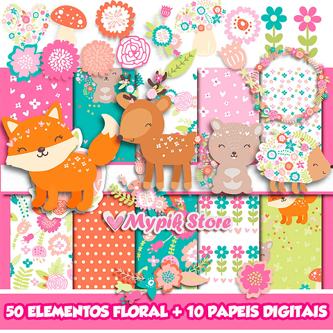 Kit floral digital bosque encantado