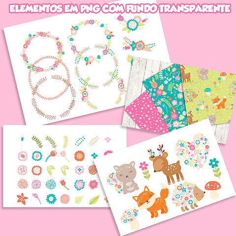 Kit floral digital bosque encantado