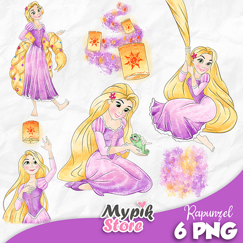 Kit Digital Rapunzel Aquarela PNG