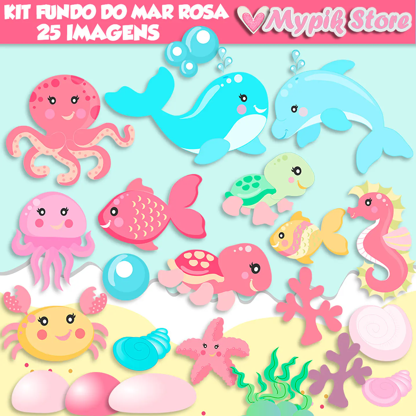 Kit Digital Fundo do Mar Rosa  1