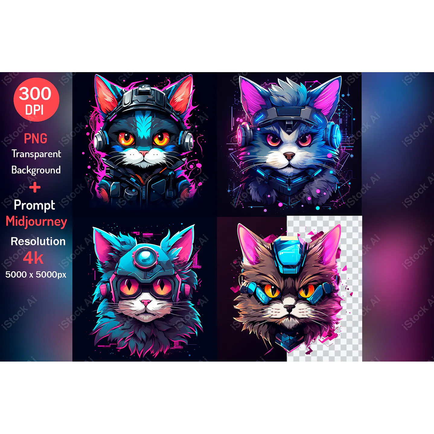 Arte para camiseta PNG Gato fofo, estilo Cyberpunk 1