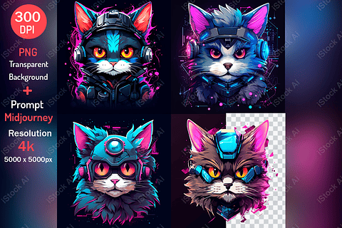 Arte para camiseta PNG Gato fofo, estilo Cyberpunk