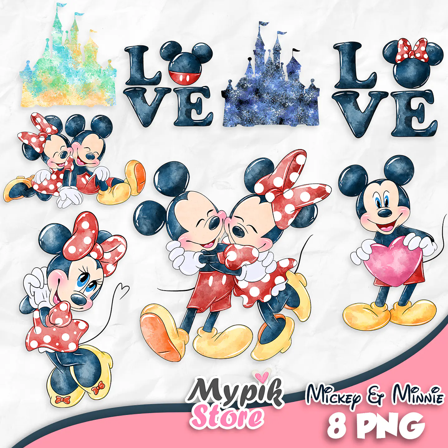 Kit Digital Mickey e Minnie Aquarela  1