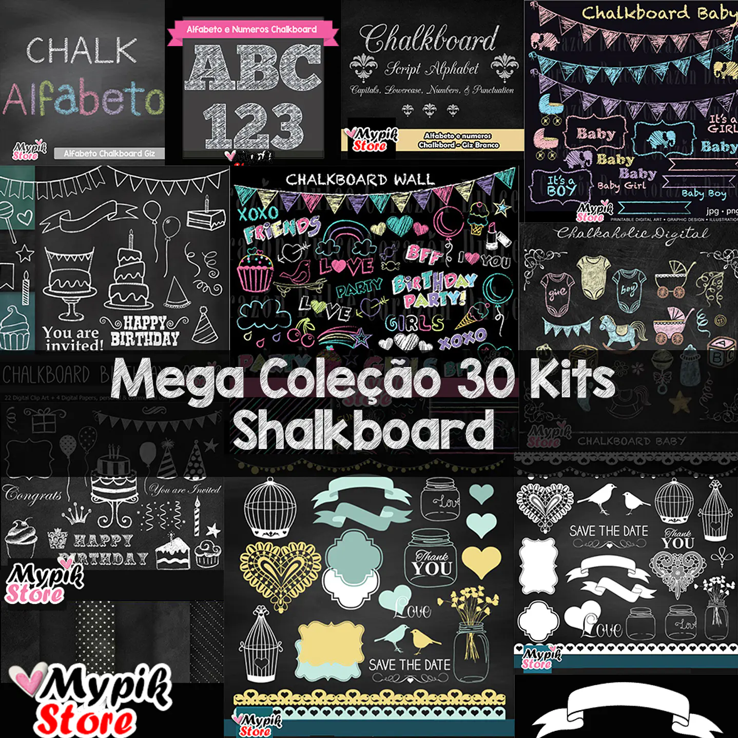 Super Colección 30 Kits Digitales Chalkboard Scrapbook - Cuadro Negro 1