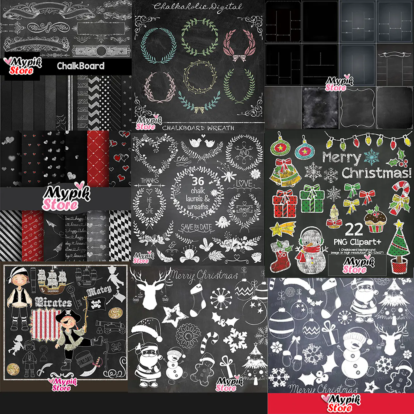 Super Colección 30 Kits Digitales Chalkboard Scrapbook - Cuadro Negro 2