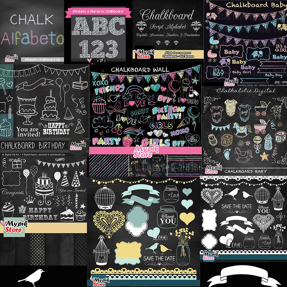 Super Colección 30 Kits Digitales Chalkboard Scrapbook - Cuadro Negro