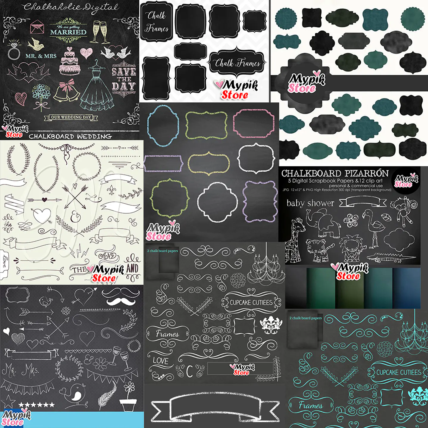 Super Colección 30 Kits Digitales Chalkboard Scrapbook - Cuadro Negro 4