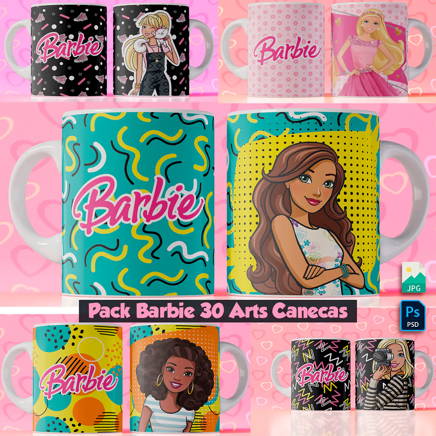 Pack Digital 30 Artes Canecas Barbie 1