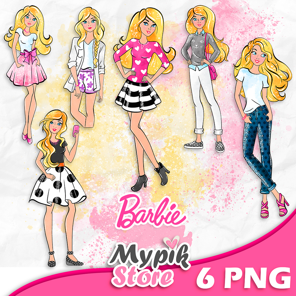 Kit Digital Barbie Aquarela imagens PNG