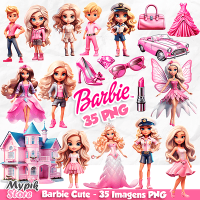 Kit Digital Barbie Cute Imagens PNG 