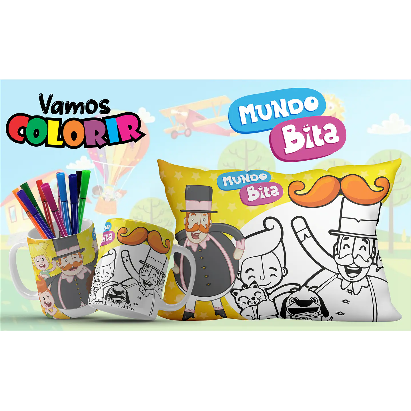 Pack Artes Digitais Canecas e Almofadas Desenhos Animados Dia das Crianças 6