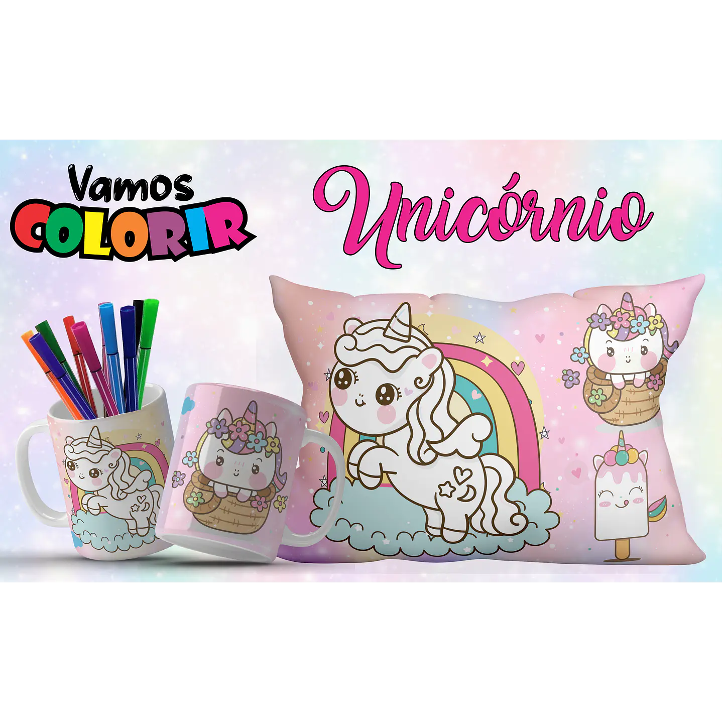 Pack Artes Digitais Canecas e Almofadas Desenhos Animados Dia das Crianças 14