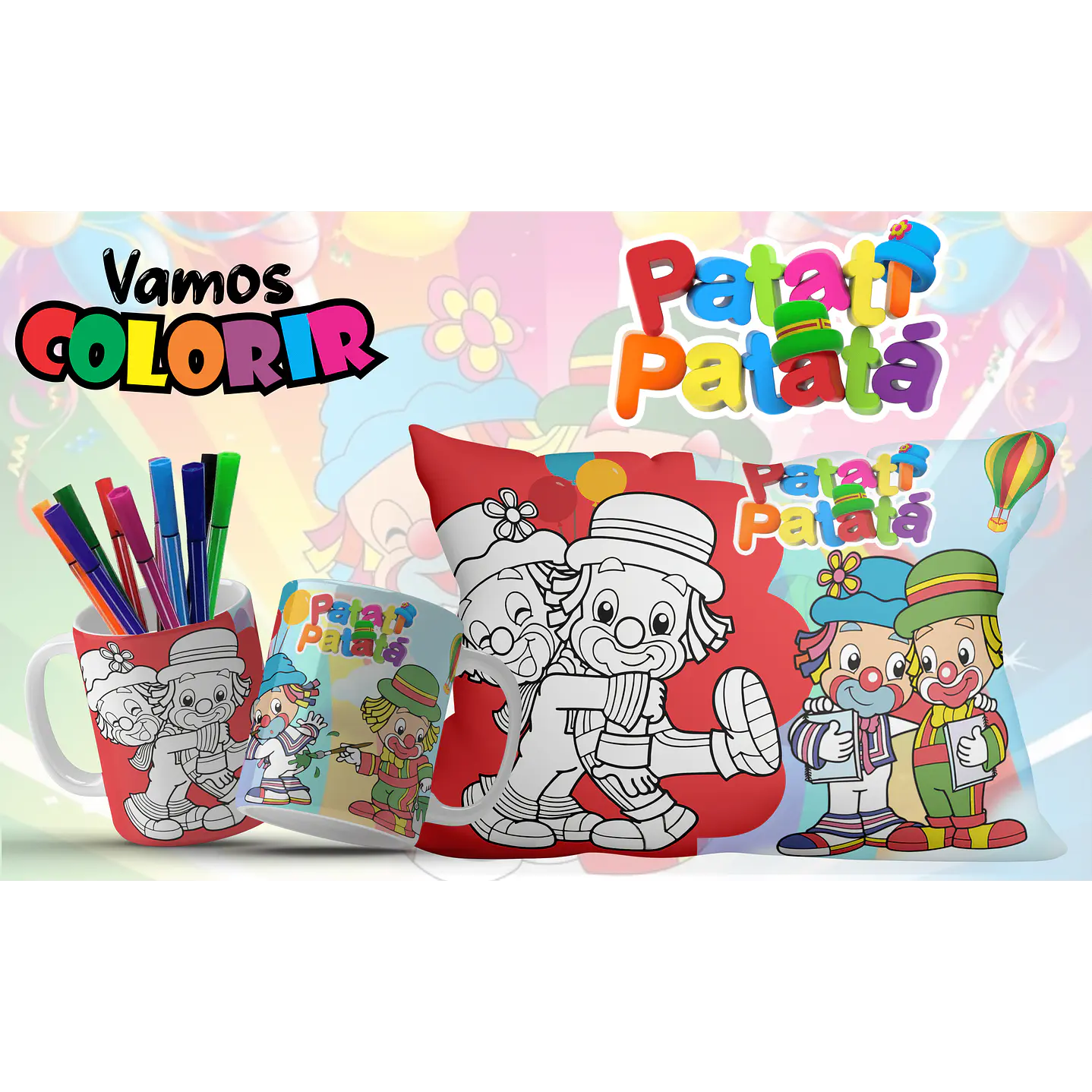 Pack Artes Digitais Canecas e Almofadas Desenhos Animados Dia das Crianças 16