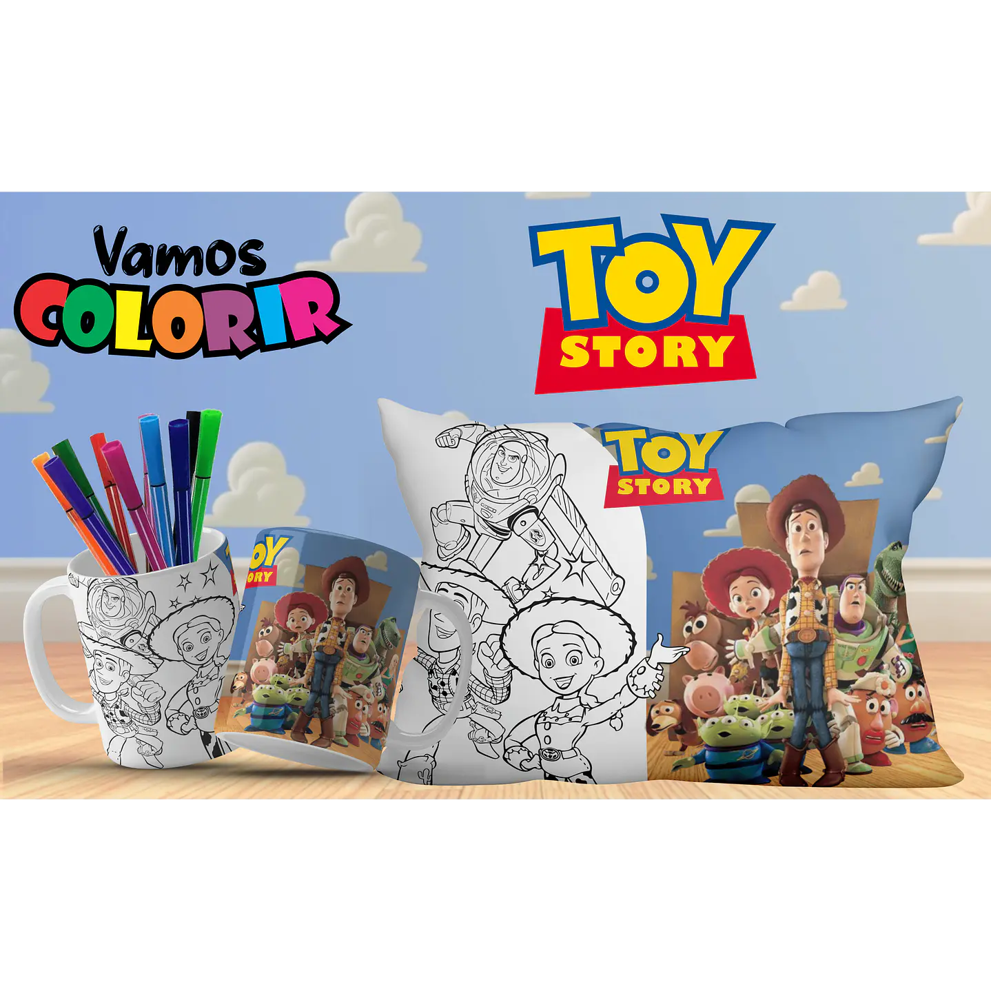 Pack Artes Digitais Canecas e Almofadas Desenhos Animados Dia das Crianças 18