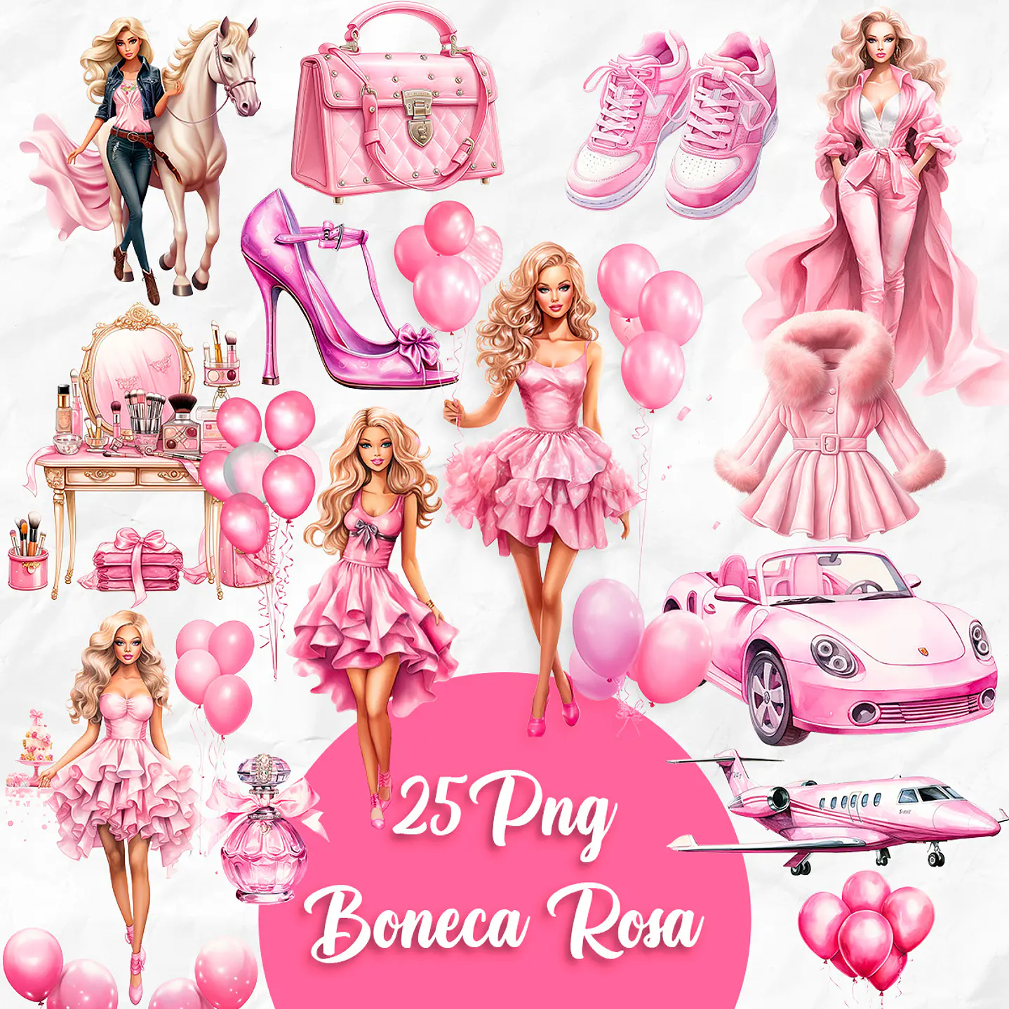 Kit Digital Boneca Rosa Imagens PNG 1