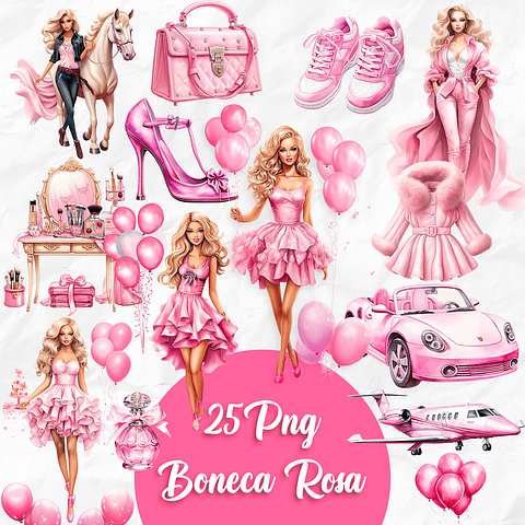Kit Digital Boneca Rosa Imagens PNG