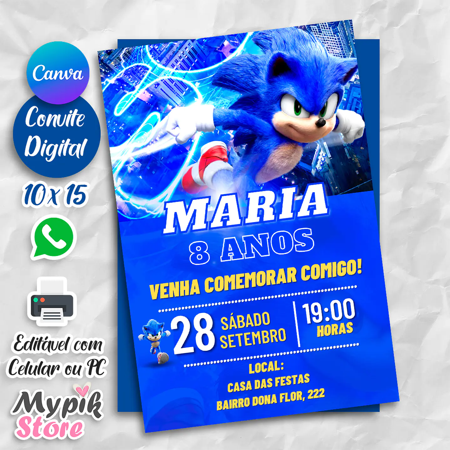 Convite Digital Sonic - Editável com Canva 1