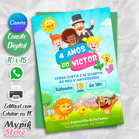 Convite Digital Mundo Bita - Editável com Canva