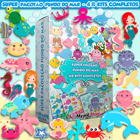 Super Pacotão Kit Digital Imagens com 48 Kits Fundo do Mar