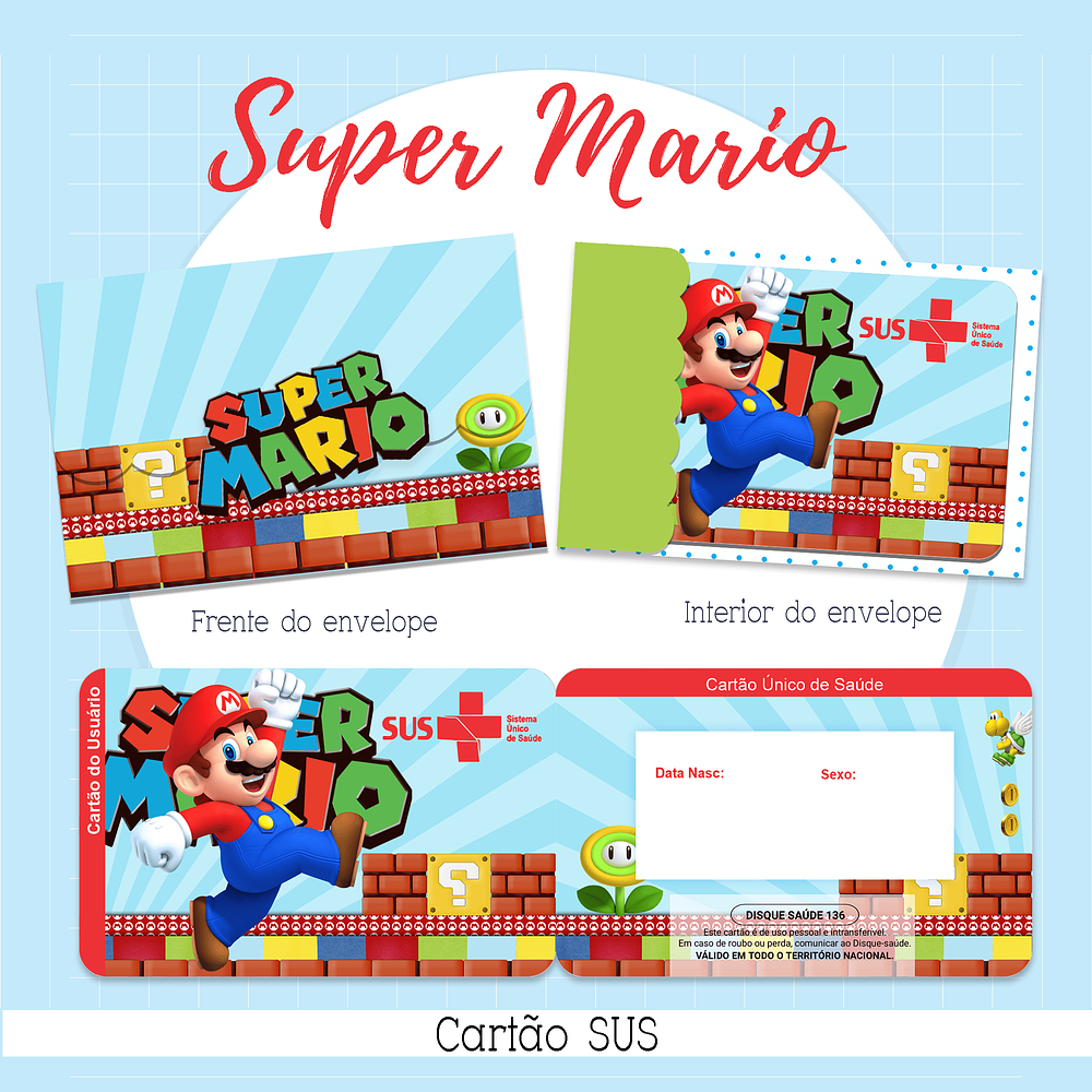 Kit Digital Cartão SUS Super Mario + Envelope 
