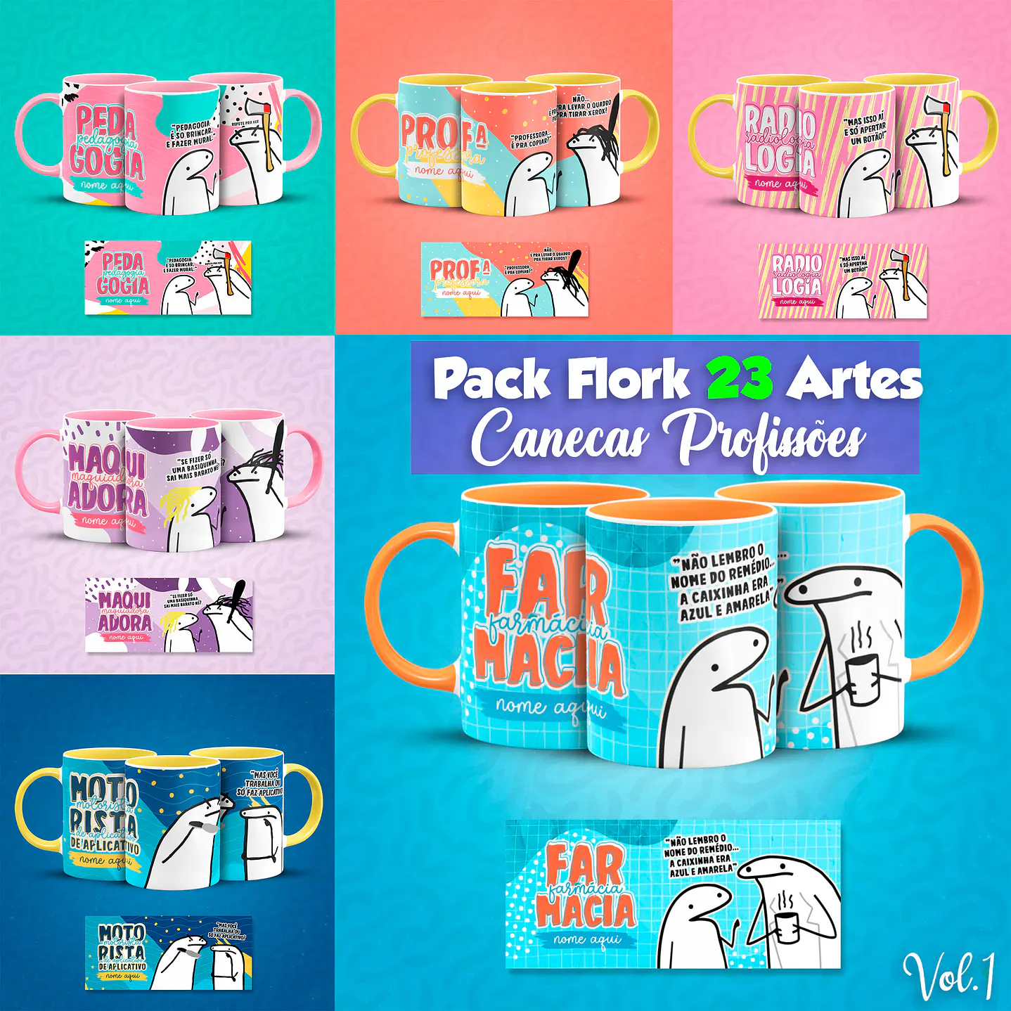 Pack 23 Artes Canecas Flork Profissões 1