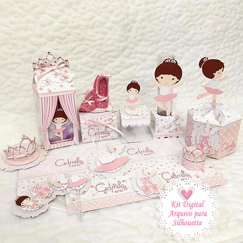 Kit Digital Festa Pronta Bailarina Rosa Completo - Acuario de Recorte para Silhouette