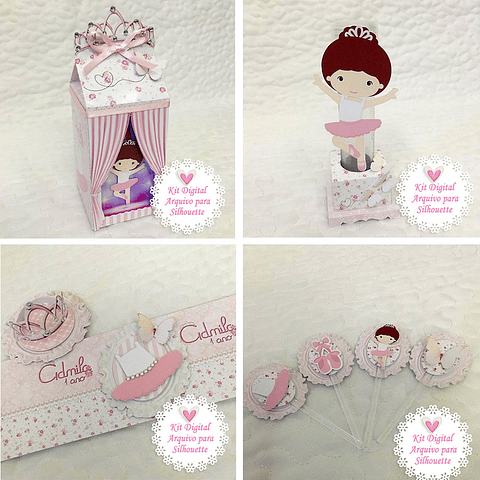 Kit Digital Festa Pronta Bailarina Rosa Completo - Acuario de Recorte para Silhouette