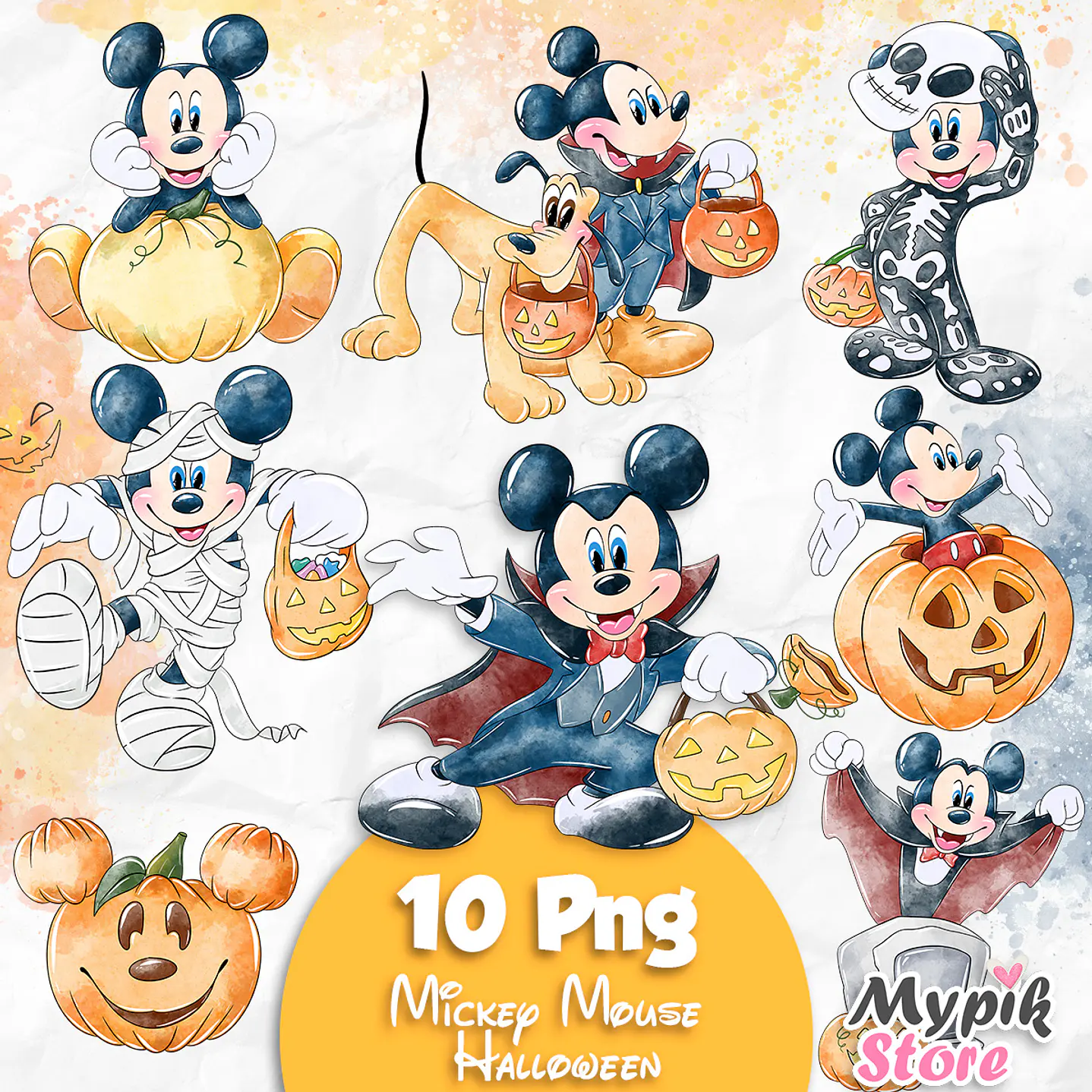 Kit Digital Mickey Aquarela Halloween 1