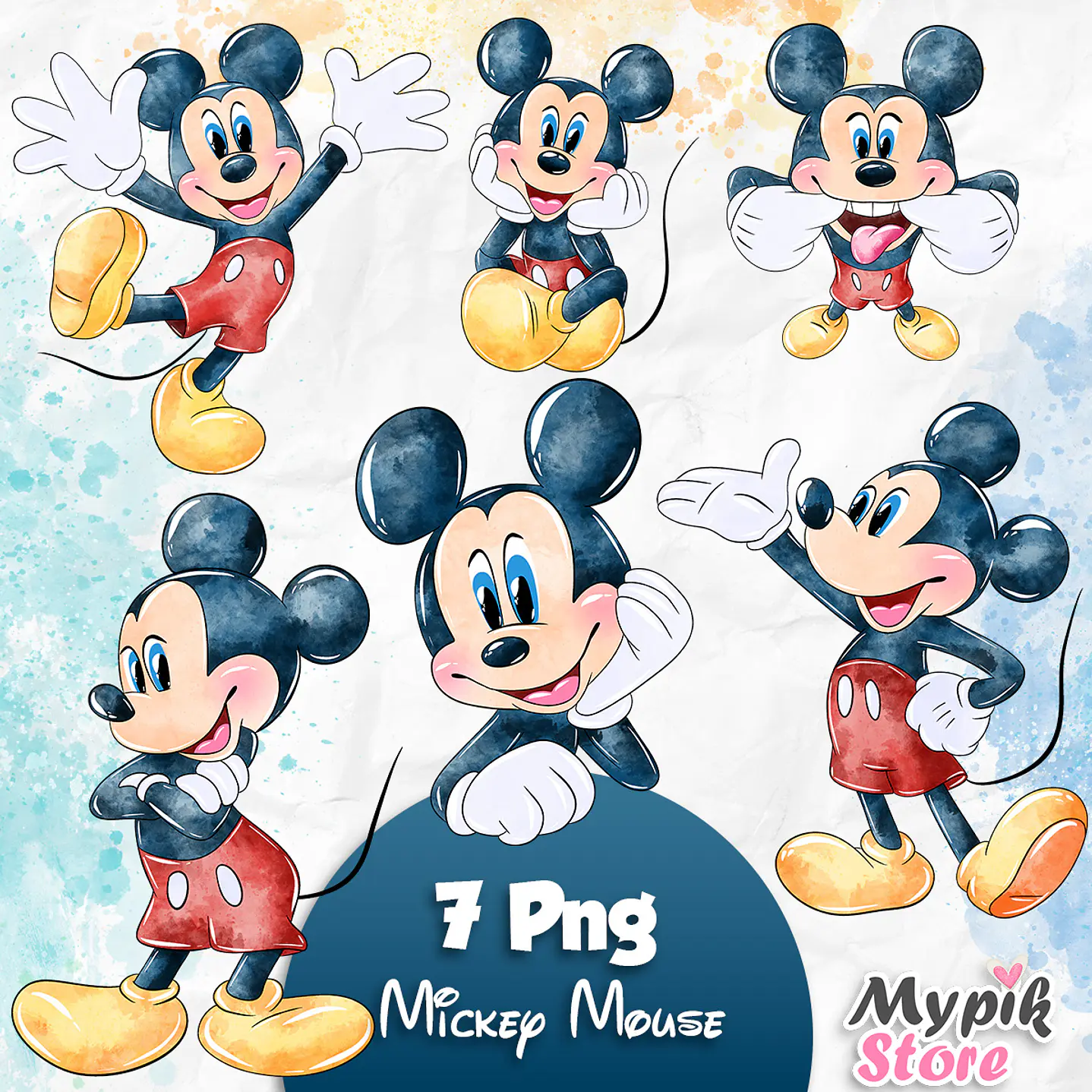 Kit Digital Mickey Mouse Aquarela PNG 1