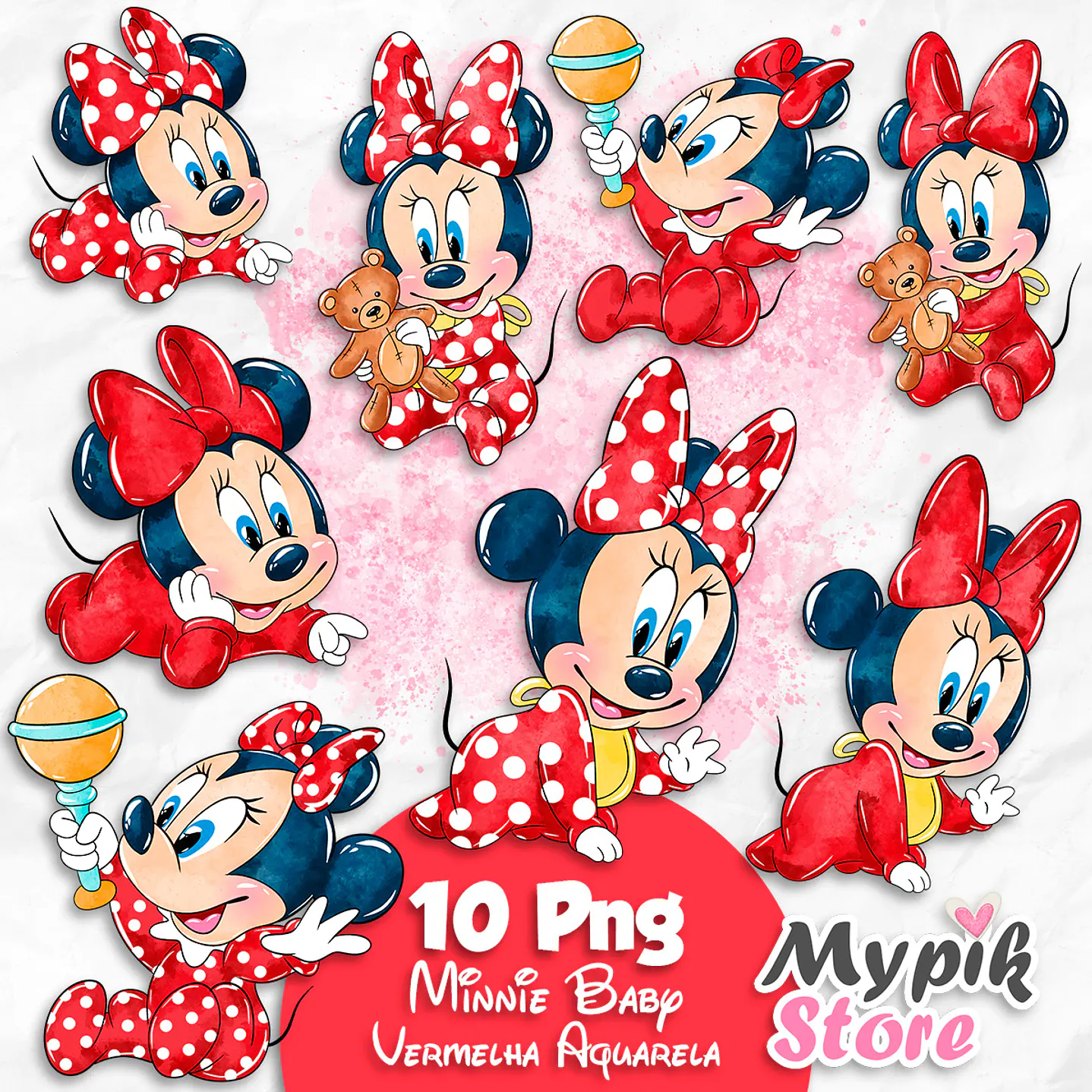 Kit Digital Minnie Baby Vermelha Aquarela  1