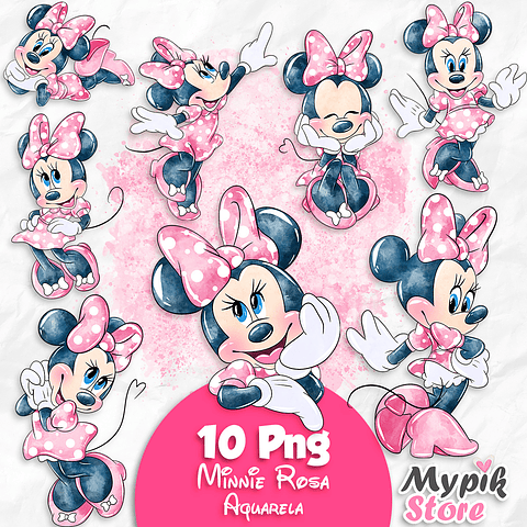 Kit Digital Minnie Rosa Aquarela  imagens PNG