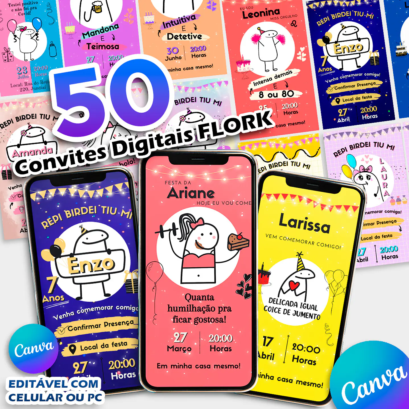 Pack 50 Convites Digitais Flork Editáveis  1