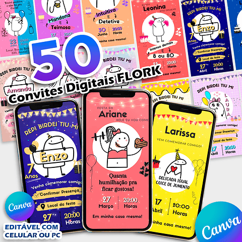 Pack 50 Convites Digitais Flork Editáveis 