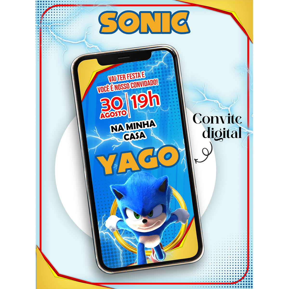 Convite Digital Whatsapp Aniversário Sonic