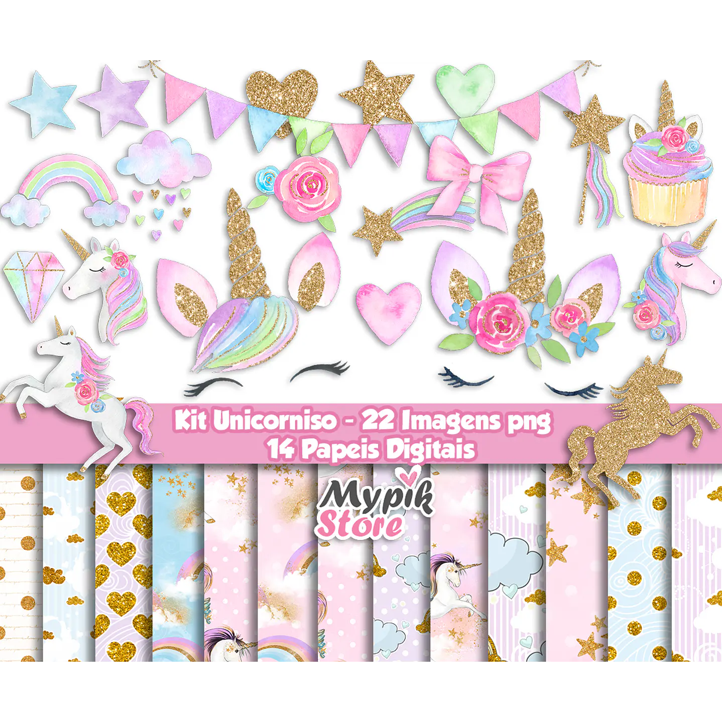 Kit Digital Unicornio Faces Imágenes y Papeles Digitales 1
