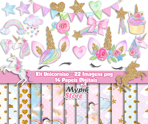 Kit Digital Unicornio Faces Imágenes y Papeles Digitales