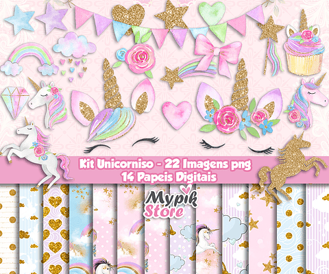 Kit Digital Unicornio Faces Imágenes y Papeles Digitales