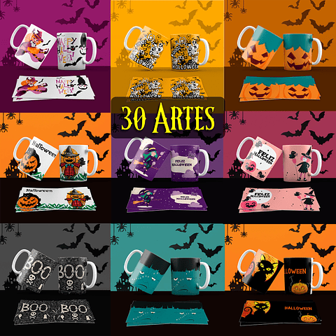 Pack 30 Artes Canecas Halloween 