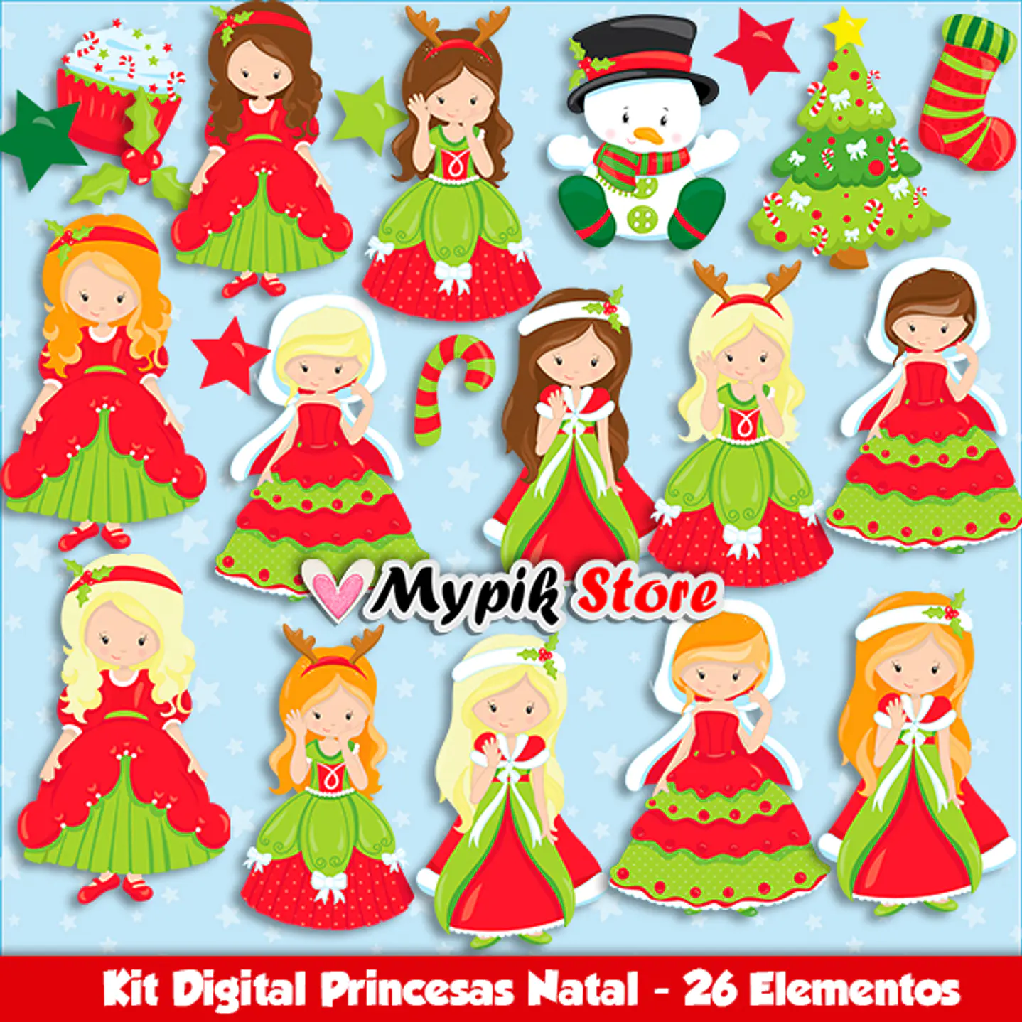 Kit Digital Princesas Natal 1