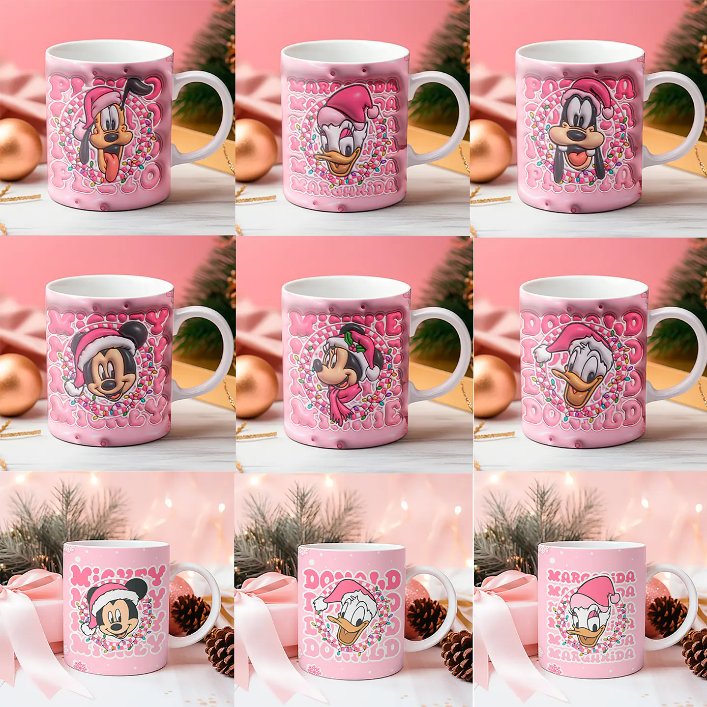12 Artes Canecas 3D Turma do Mickey Natal Rosa 2