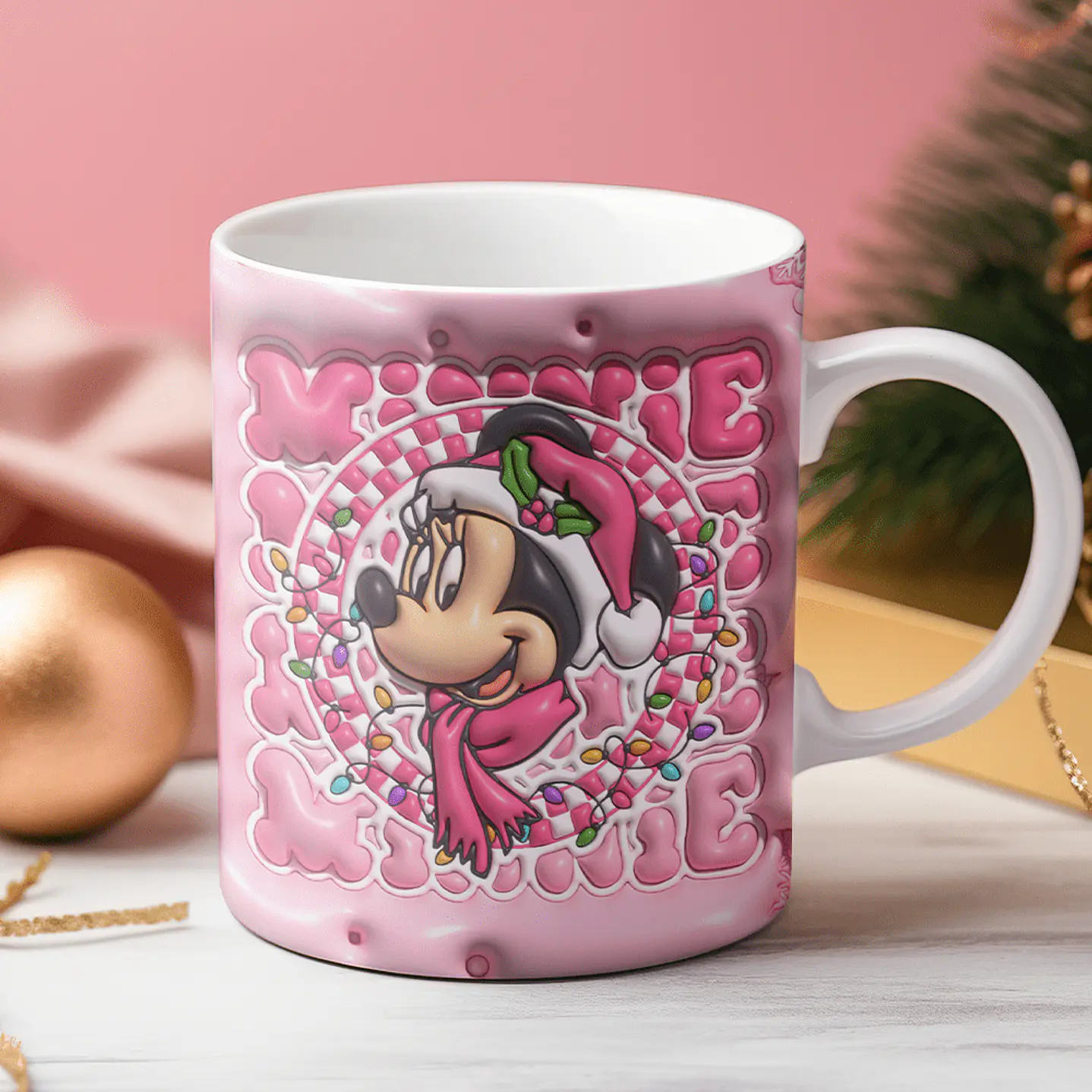 12 Artes Canecas 3D Turma do Mickey Natal Rosa 12