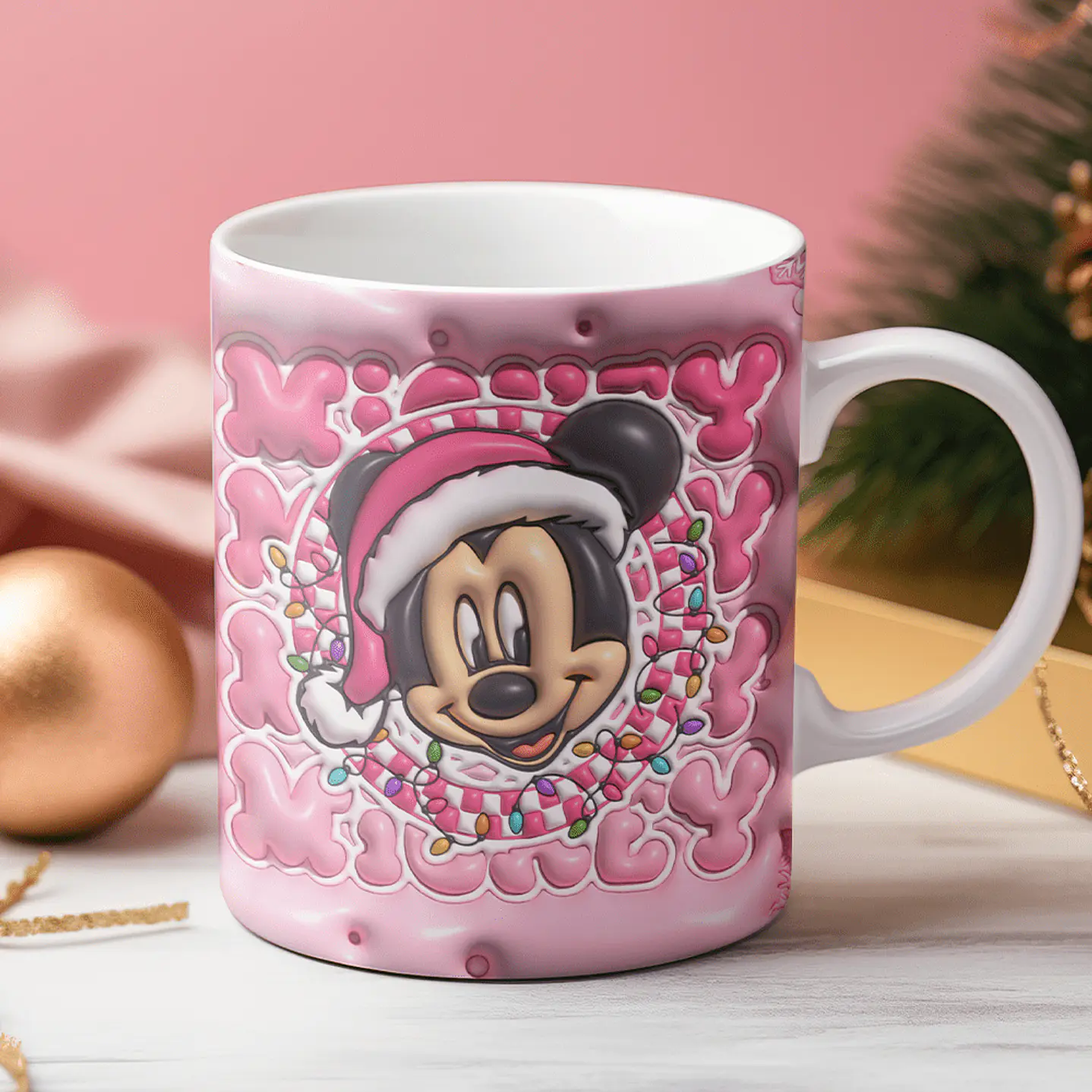 12 Artes Canecas 3D Turma do Mickey Natal Rosa 13