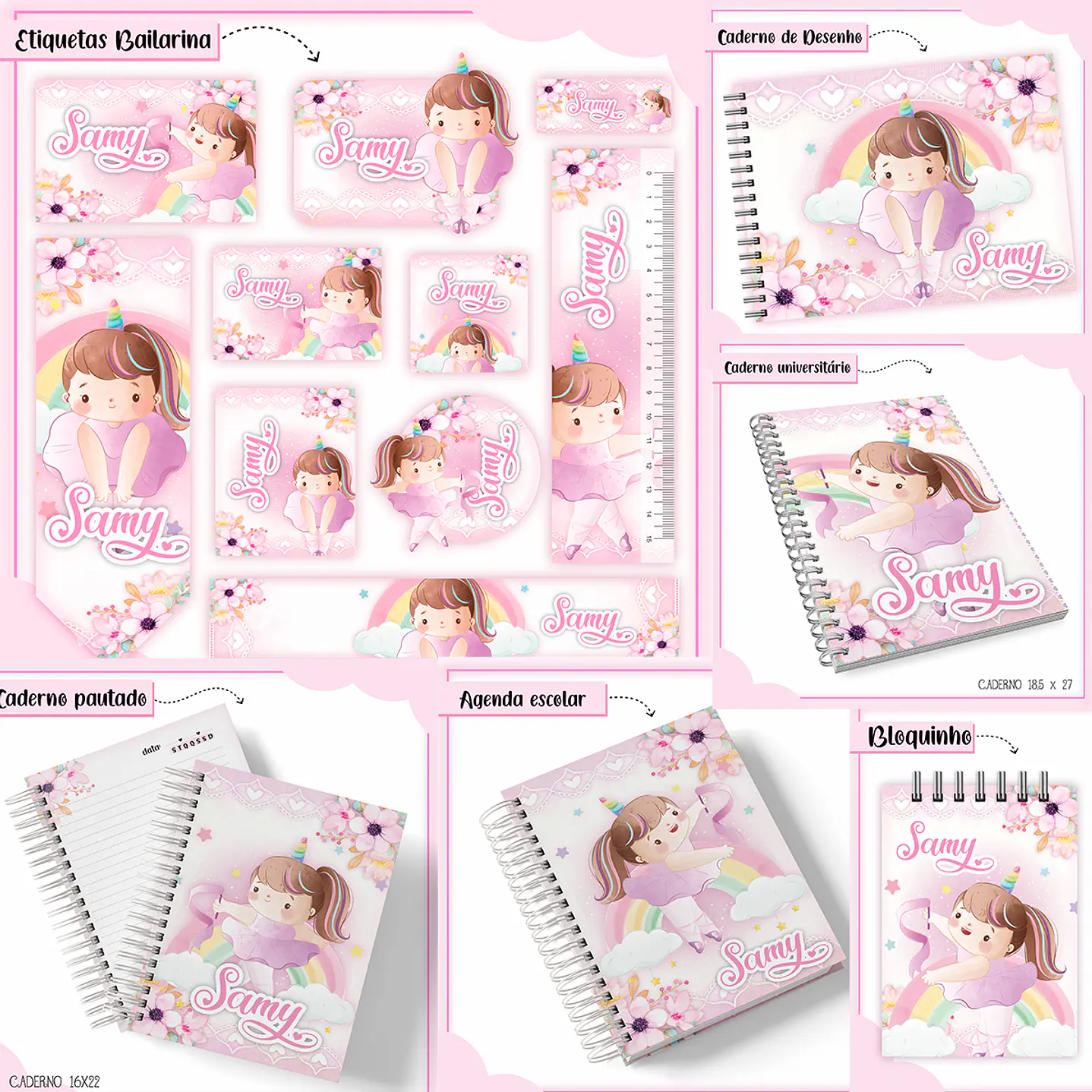 Pack Encadernação escolar Bailarina Unicórnio 1