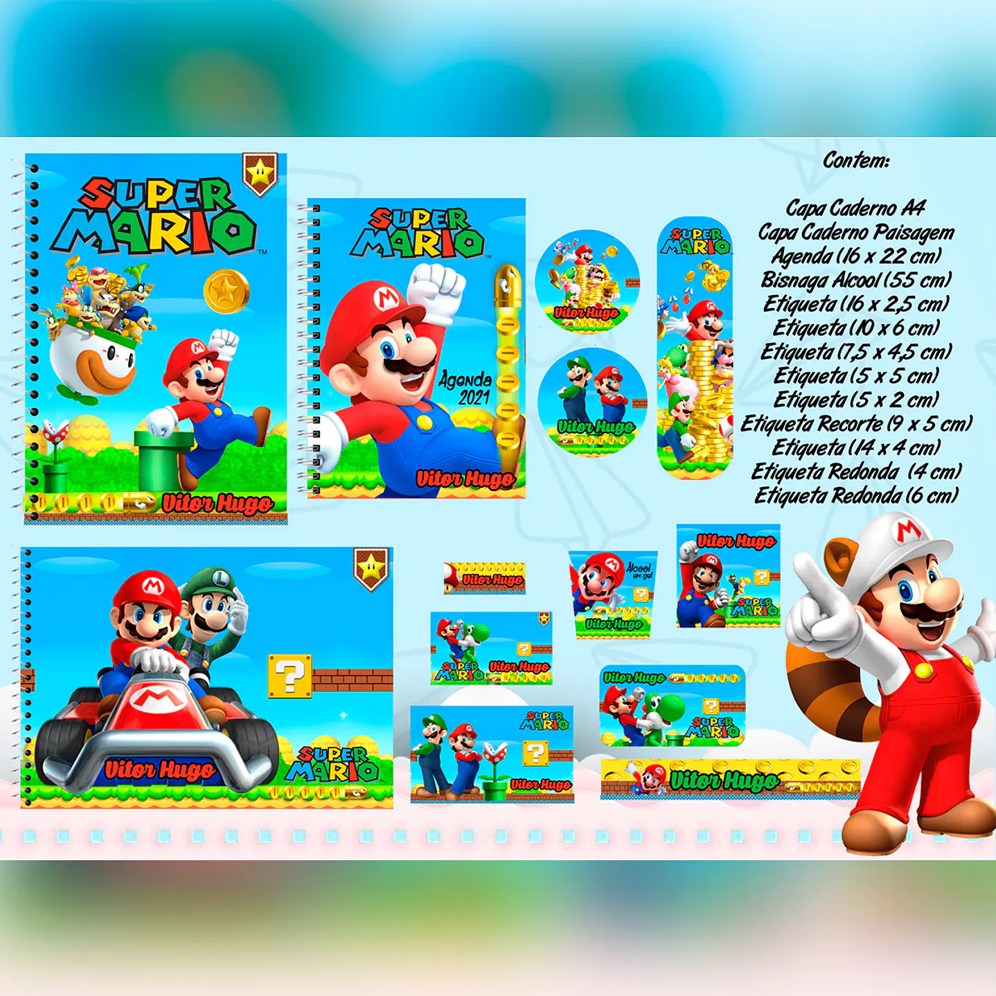Kit Digital Etiqueta Escolar Super Mario 1